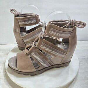 Sorel Joanie II Casual Lace‎ up Sandals Ash Brown Womens 7 Wedge Boho Festival